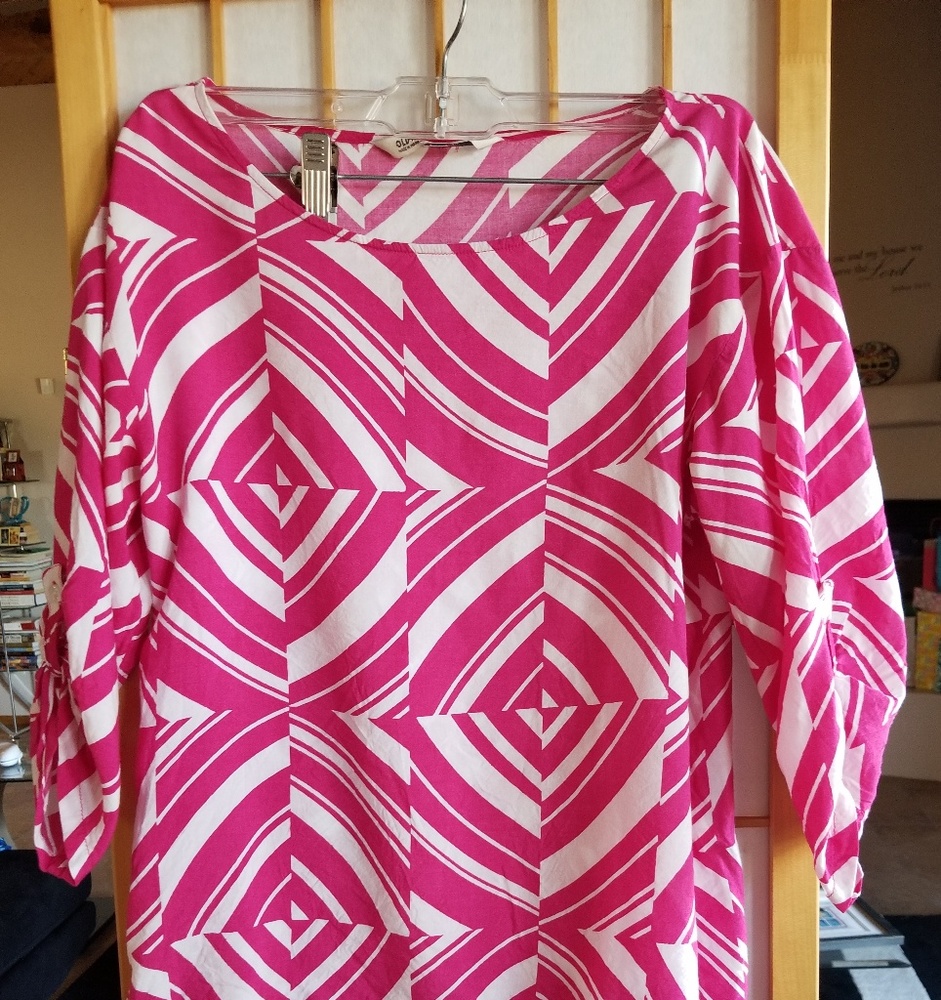 Old Navy Pink & White Blouse with Side Button, S